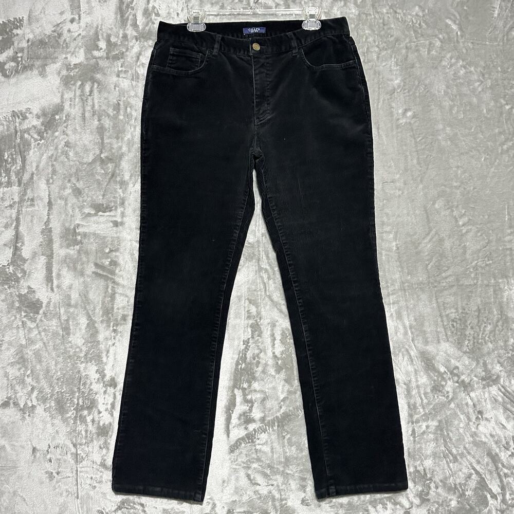 Chaps Corduroy Straight Leg Pants Women Sz 12 Black Casual Comfort Dark Academia